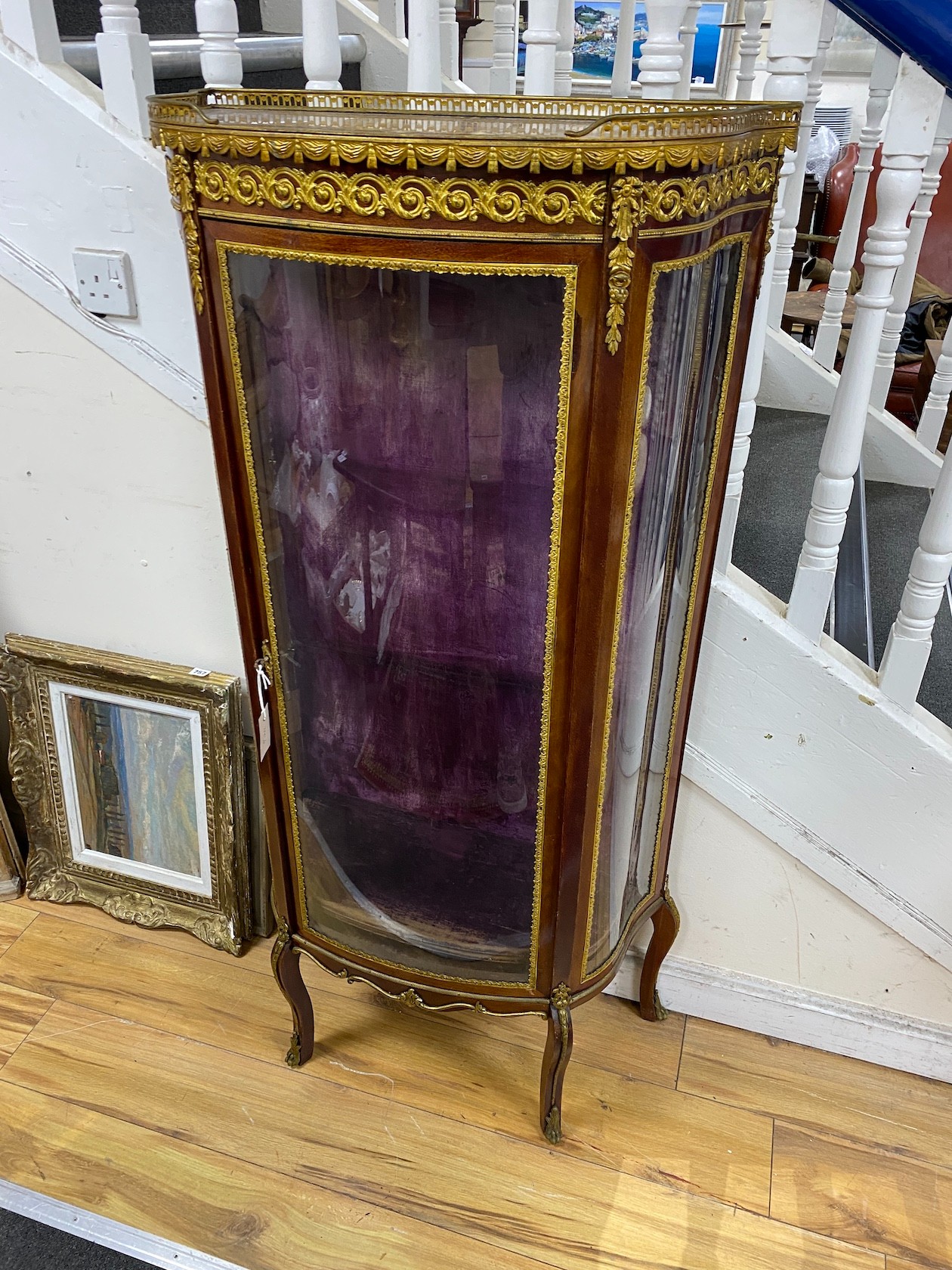A Louis XV style mahogany vitrine, width 68cm, depth 33cm, height 142cm